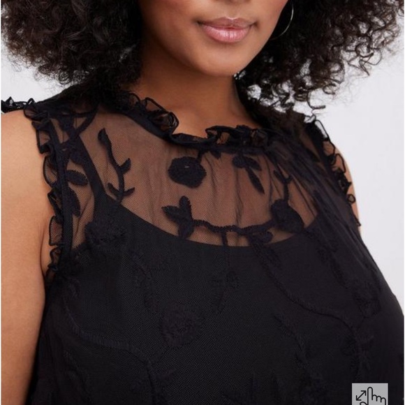 Torrid Black Embroidered Mesh Mock Neck Top - Picture 9 of 10